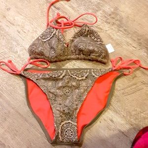 Xhillaration bikini army green and orange